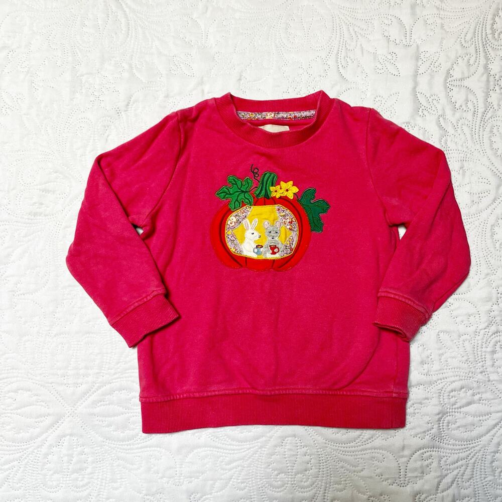 Mini Boden Woodland Creatures Pumpkin Appliqué Sweatshirt Size 3/4 - Picture 2 of 5